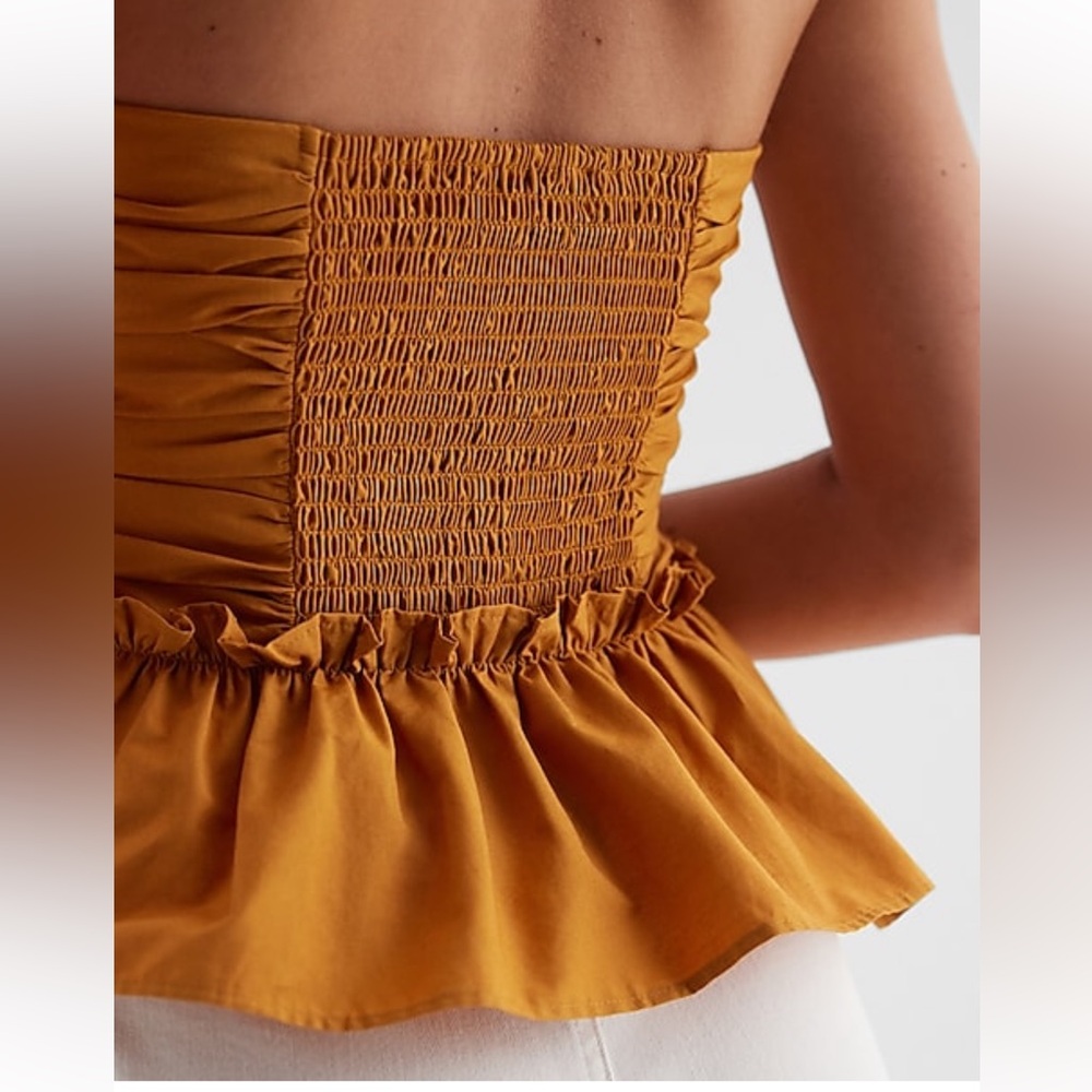 Express Halter Neck Ruched Peplum Top - Picture 2 of 5